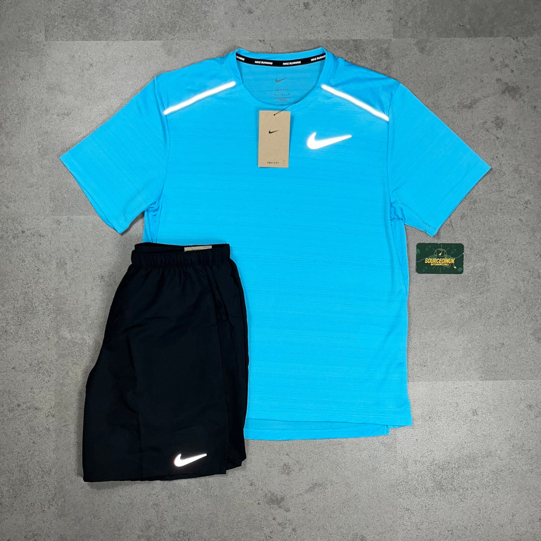 Nike Miler 1.0 T-Shirt Baltic Blue & Nike Challenger Short Black/Grey Set