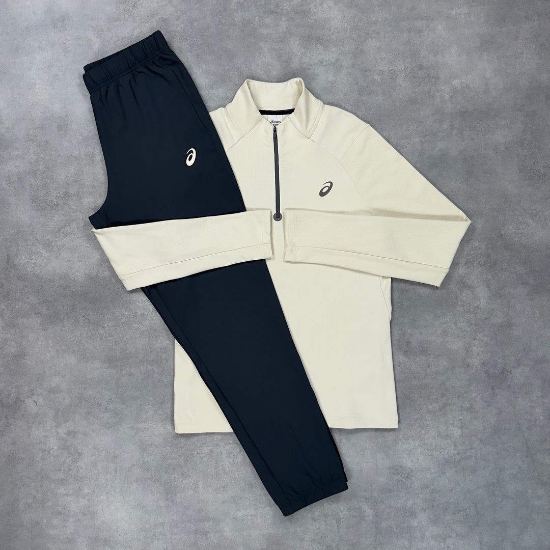 Asics Therma 1/4 Zip Cream & Asics Sport Run Pants Grey