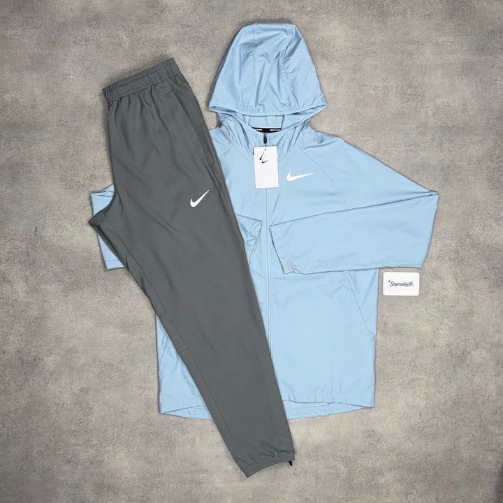 Nike Essentials Windbreaker Jacket Cobalt Blue & Grey Woven Challenger Bottoms Set