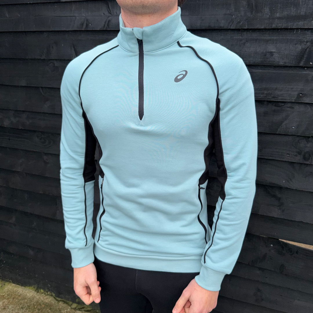 Asics Block Knit 1/4 Zip Turquoise& Asics Woven Knit Pants Black