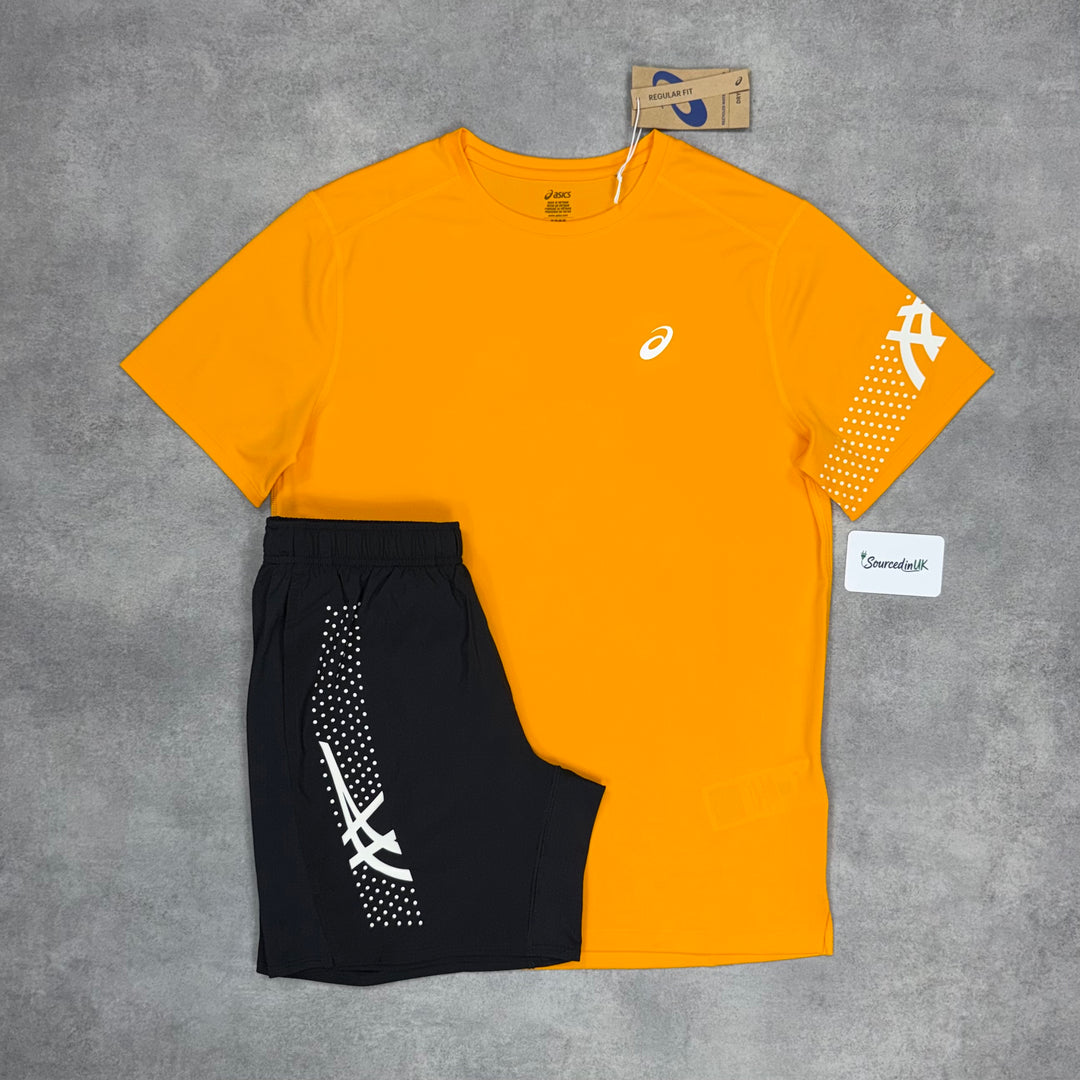 Asics Icon T-Shirt Orange & Black 7” Icon Shorts Set