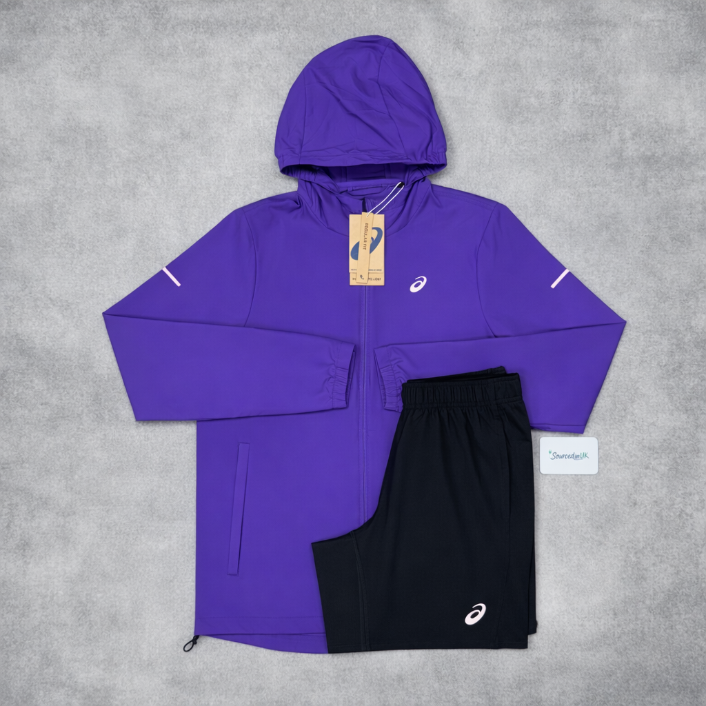Asics Core Windrunner Jacket Purple & Black 7” Challenger Short Set