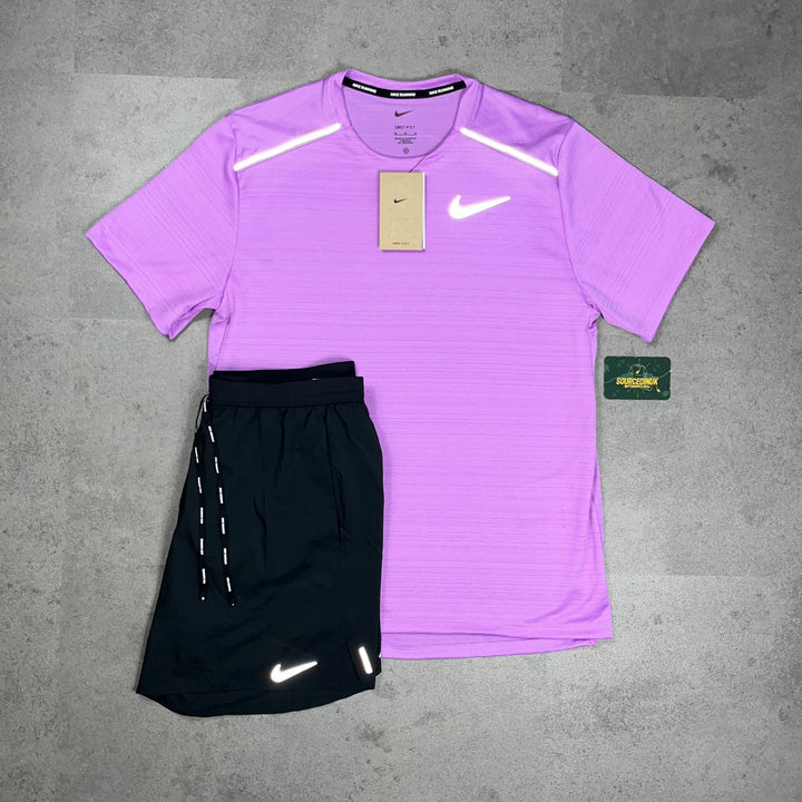 Nike Miler 1.0 T-Shirt Rush Fuchsia & Grey/Black Flex Stride Short Set