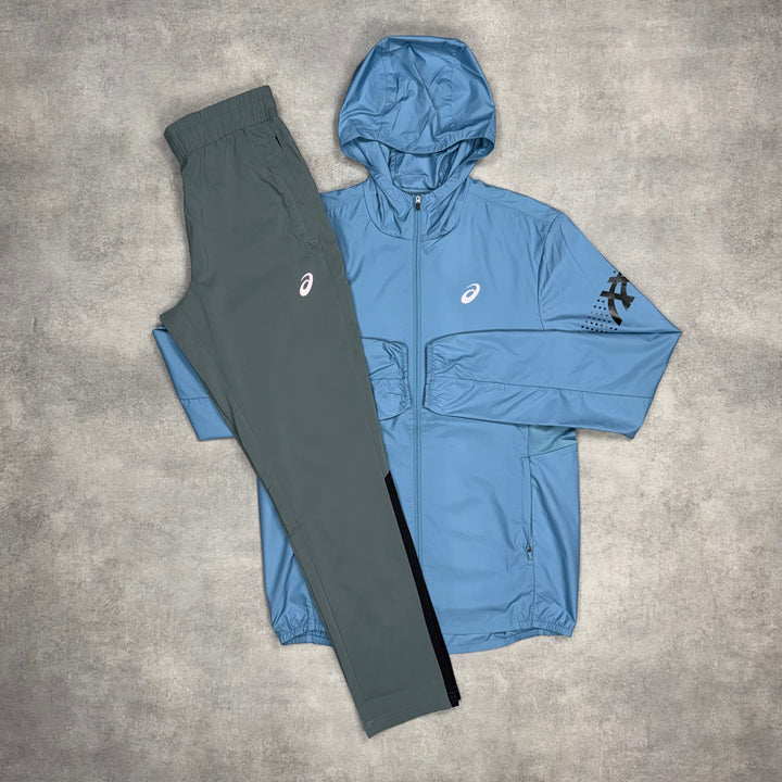 Asics Icon Windrunner Ash Blue & Grey/Black Silver Pants Set