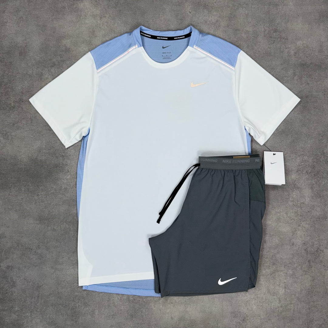Nike Miler T-Shirt Diffused White & Grey Flex Short Set