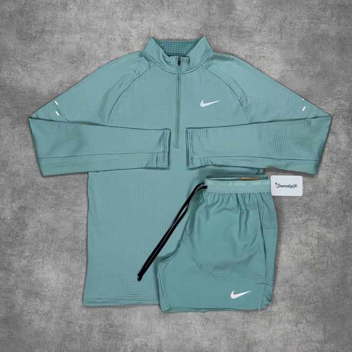 Nike Stride Therma 1/4 Zip Cannon Green & Cannon Green 5" Flex Short Set