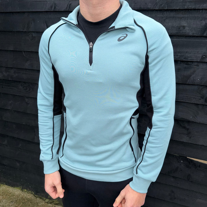 Asics Block Knit 1/4 Zip Turquoise& Asics Woven Knit Pants Black