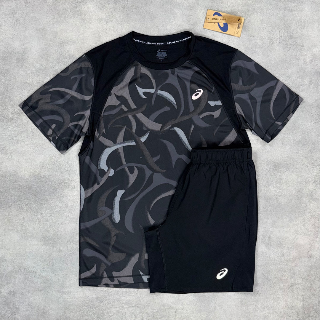 Asics All Over Print T-Shirt & Shorts Set - Black