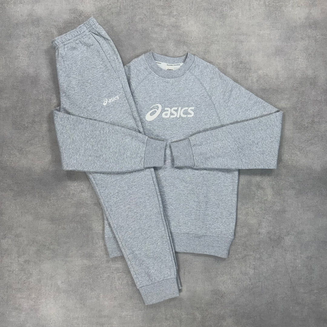 Asics Logo Club Fleece Crewneck Tracksuit Grey