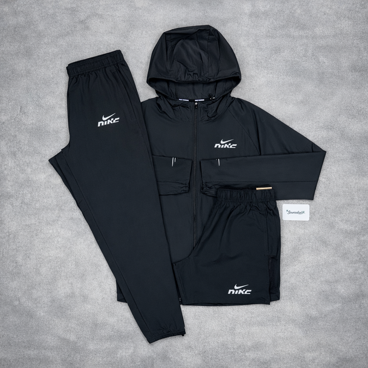 Nike Swoosh Windrunner Jacket 3-Piece Challenger Bottom Set Black