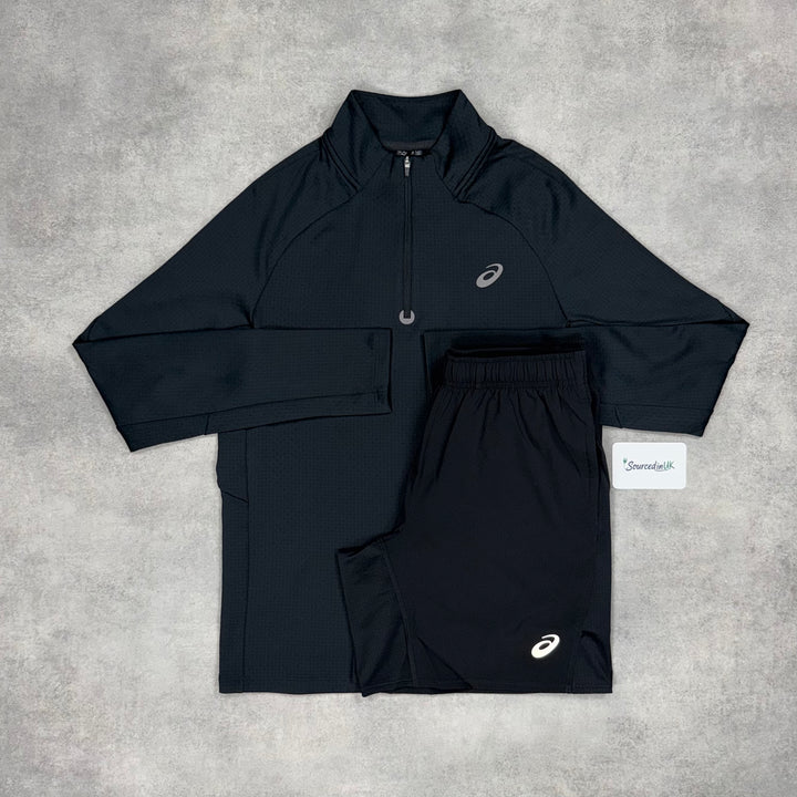 Asics Therma 1/4 Black & Black 7" Challenger Short Set