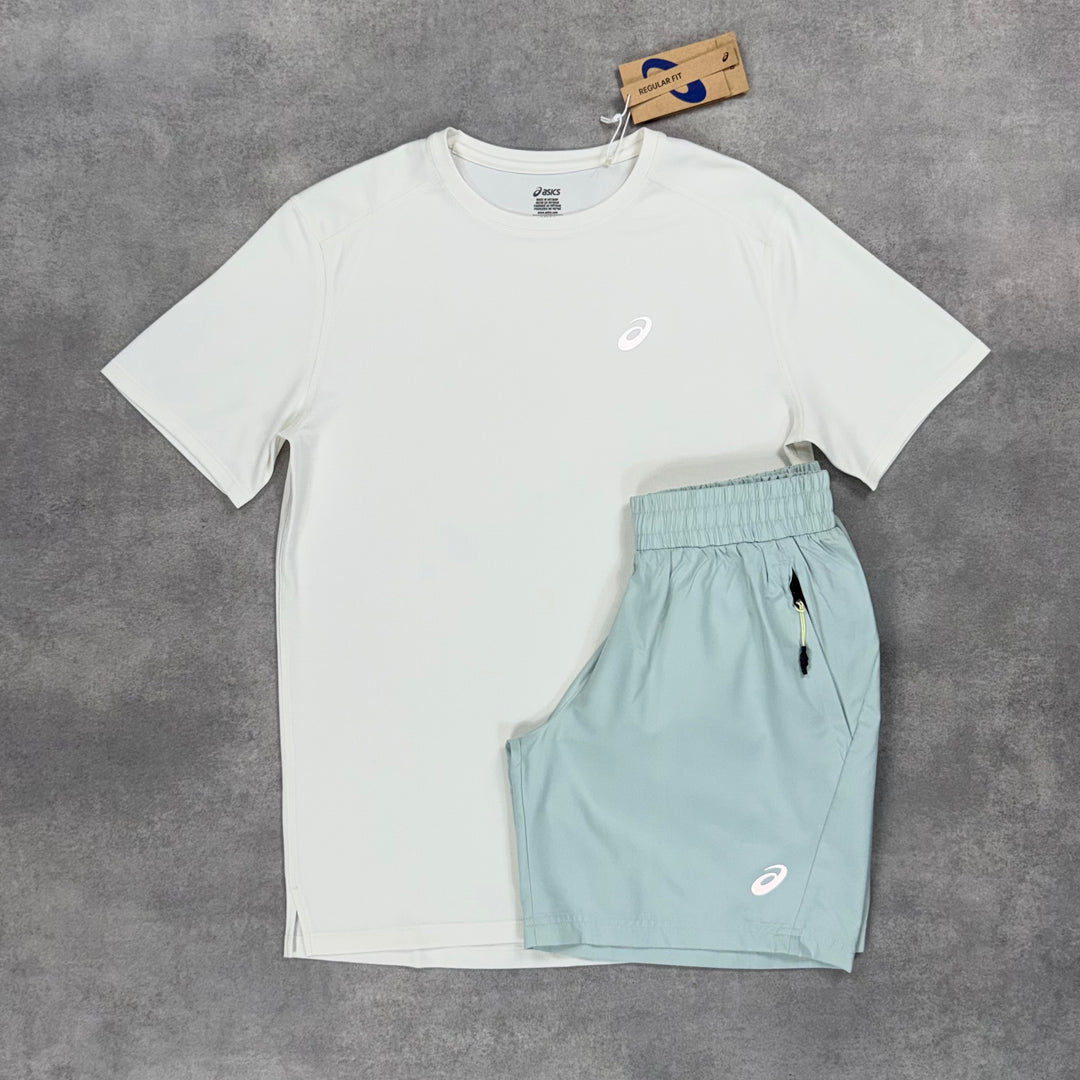 Asics Core T-Shirt & 7” Back Pocket Shorts Cold Moss