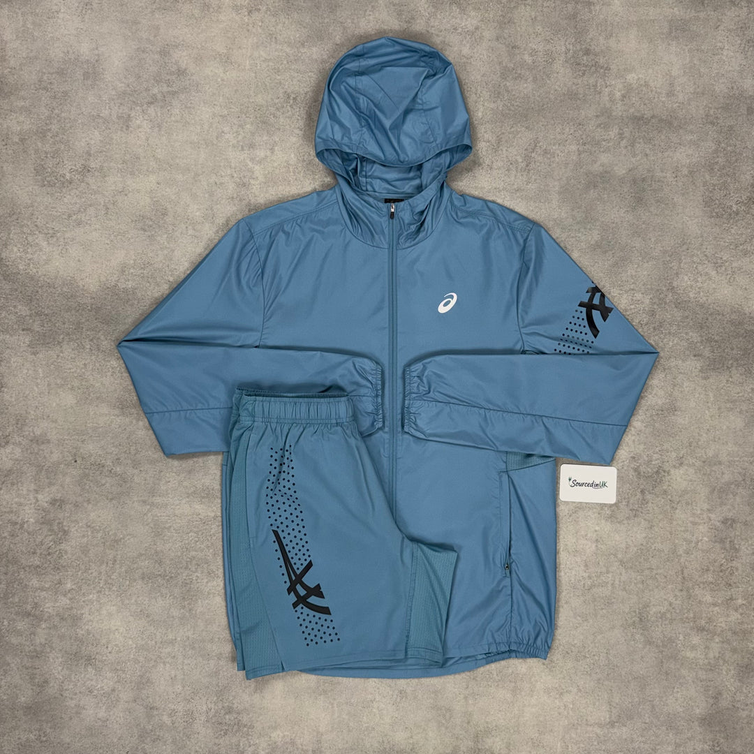 Asics Icon Windrunner Jacket & 7” Icon Challenger Short Set Ash blue
