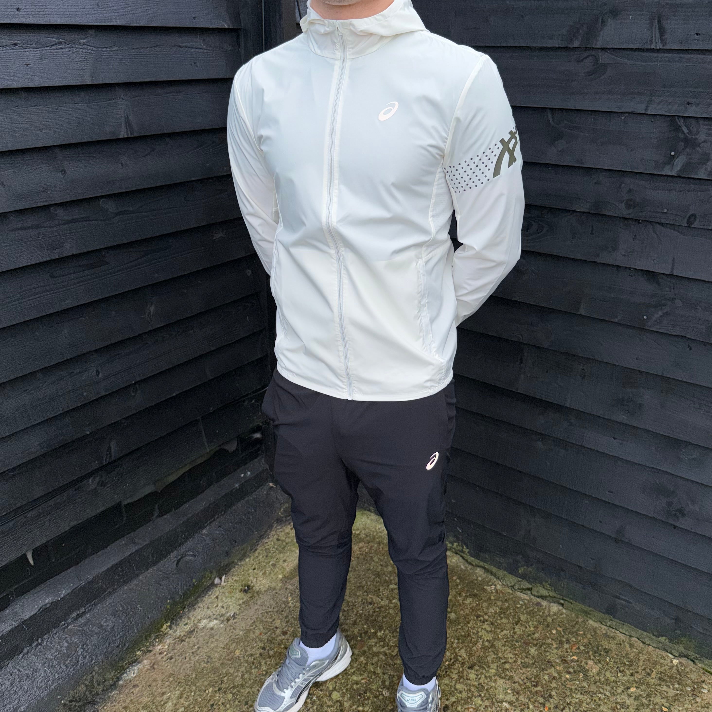 Asics Icon Windrunner Cream & Black Core Bottoms Set