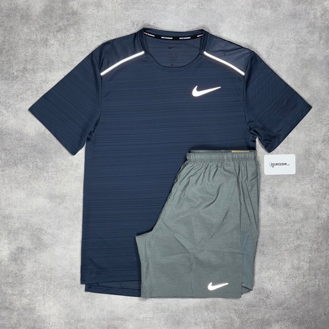 Nike Miler T-Shirt Thunder Blue & Grey/Black 7" Challenger Short Set