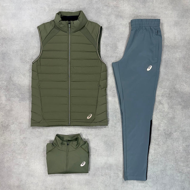 Asics Core Puffer Gilet 3-Piece Pants Set Khaki / Grey