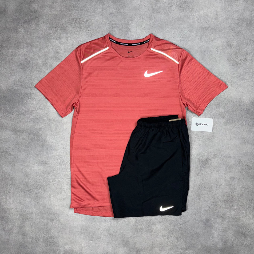 Nike Miler T-Shirt Adobe Red & Grey/Black 7" Challenger/Flex Short Set