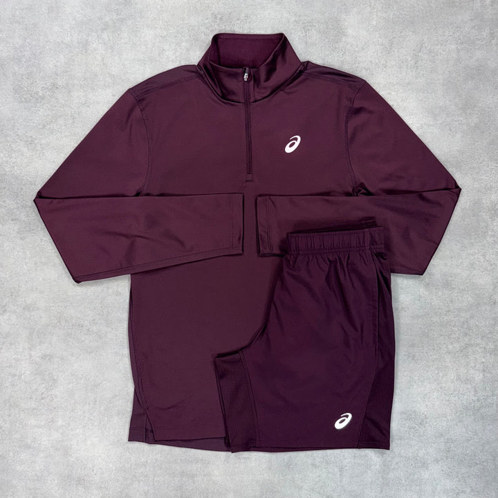 Asics Core 1/4 Dark Currant & Dark Currant 7" Core Challenger Short Set