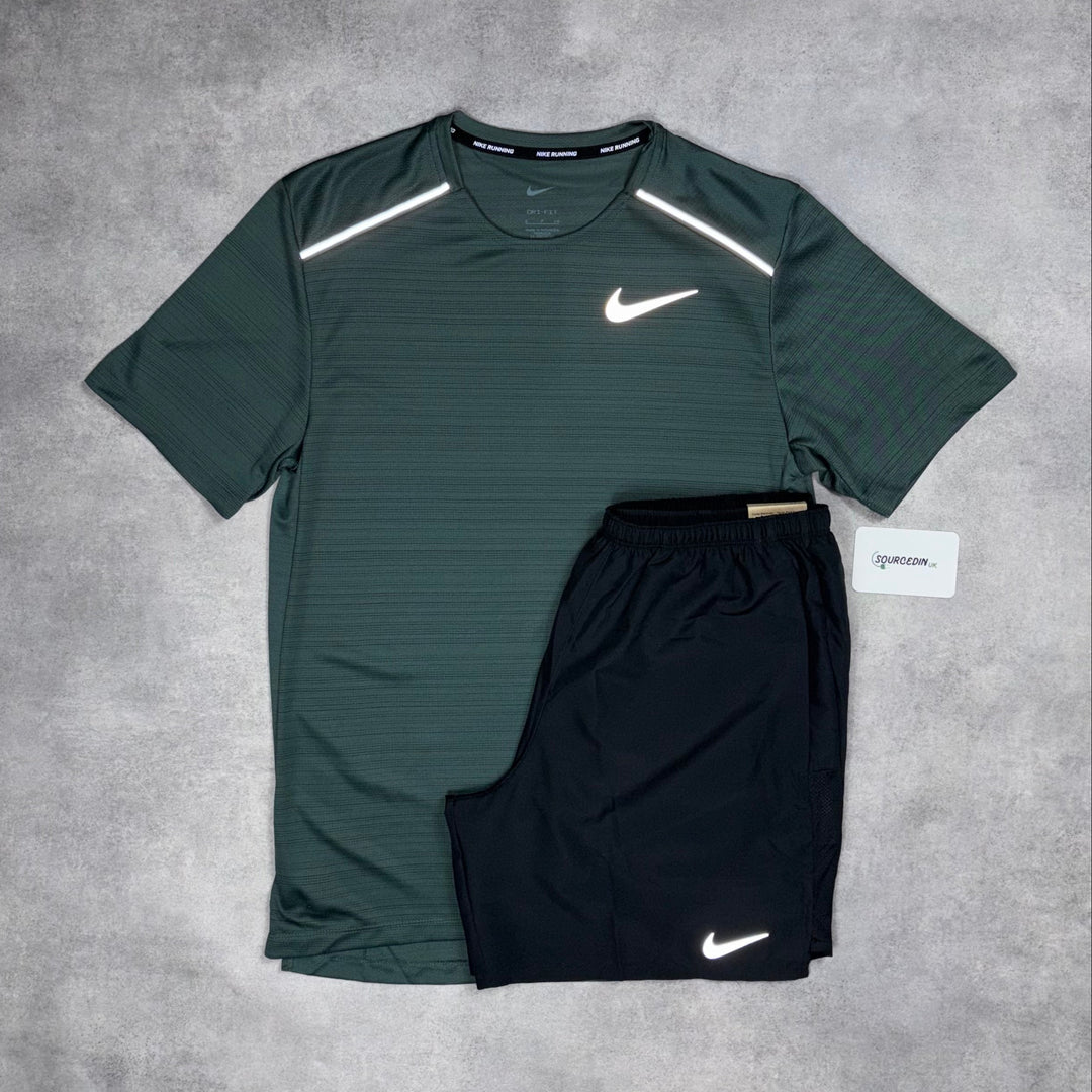 Nike Miler T-Shirt Vintage Green & Grey/Black 7" Flex/Challenger Short Set