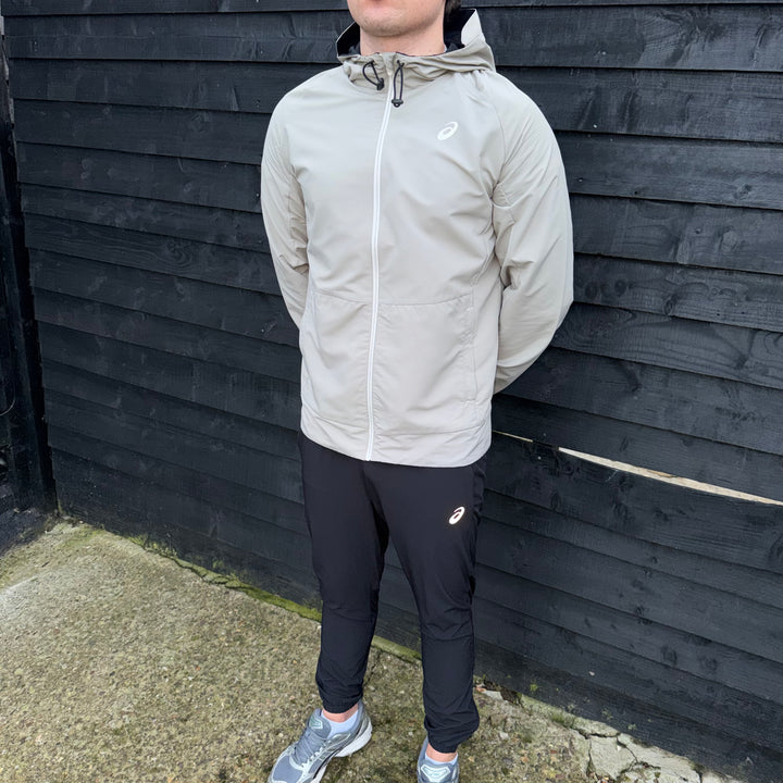 Asics Contrast Jacket Cream & Black Core Pants Set