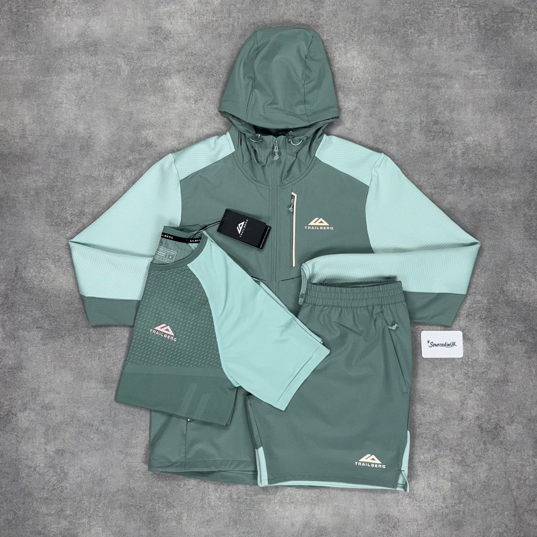 Trailberg Rapid Dash Windrunner Jacket 3-Piece 7” Challenger Short Set Willow Green