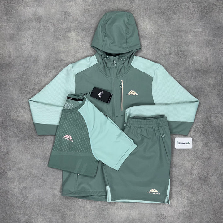 Trailberg Rapid Dash Windrunner Jacket 3-Piece 7” Challenger Short Set Willow Green