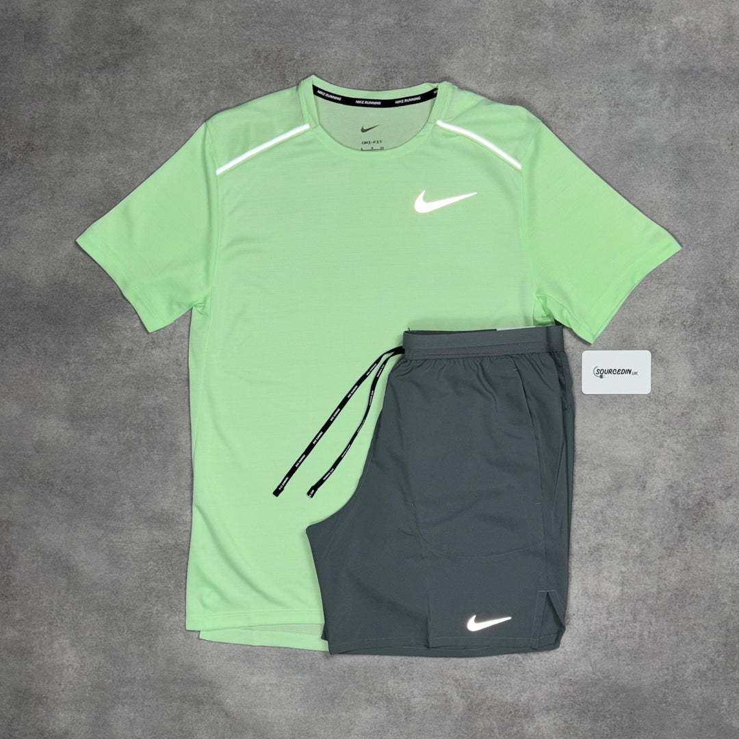 Nike Miler T-Shirt Vapour Gren & Grey/Black 7" Challenger/Flex Short Set