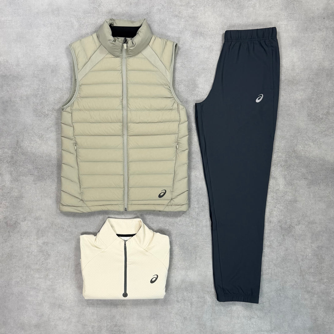 Asics Core Puffer Gilet 3-Piece Pants Set Cream / Grey