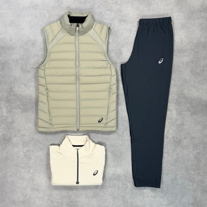 Asics Core Puffer Gilet 3-Piece Pants Set Cream / Grey