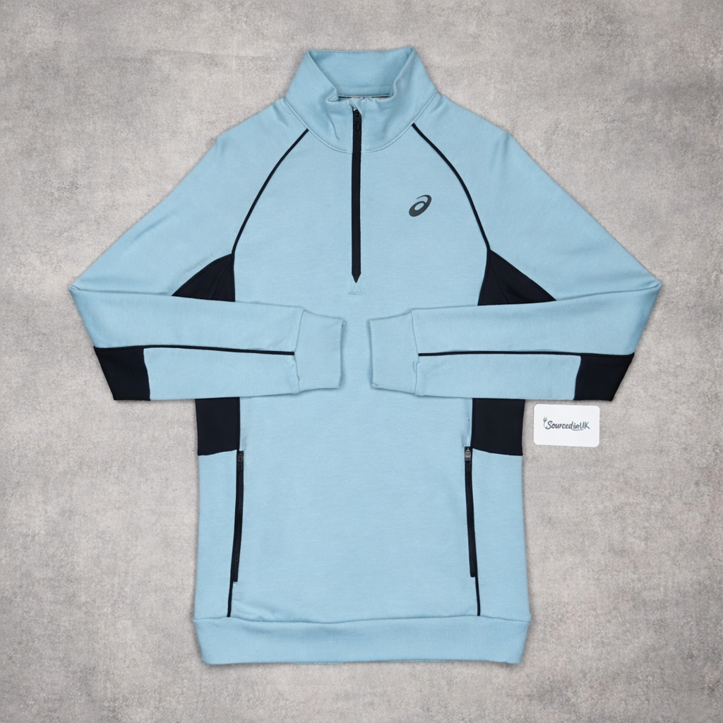 Asics Block Knit 1/4 Zip Turquoise& Asics Woven Knit Pants Black