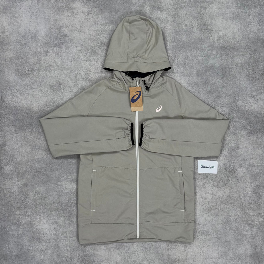 Asics Knit Woven Jacket Birch & Black Core Bottoms Set