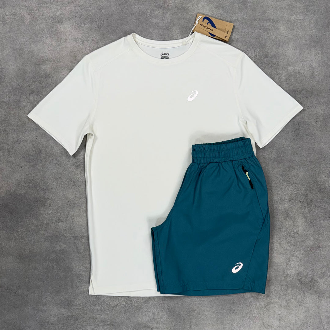 Asics Core T-Shirt & 7” Back Pocket Shorts Atlantis Blue