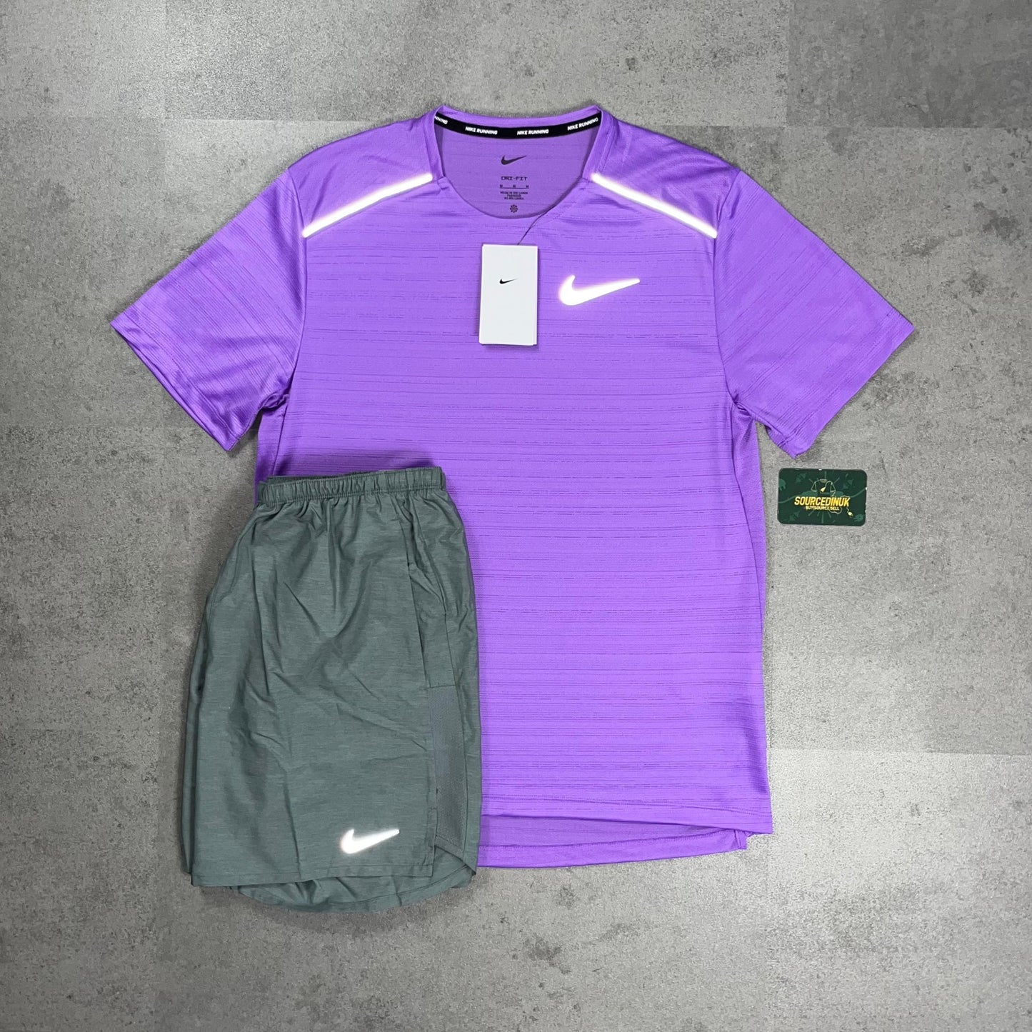 Nike Miler 1.0 T-Shirt Violet & Nike Challenger Short Black/Grey Set