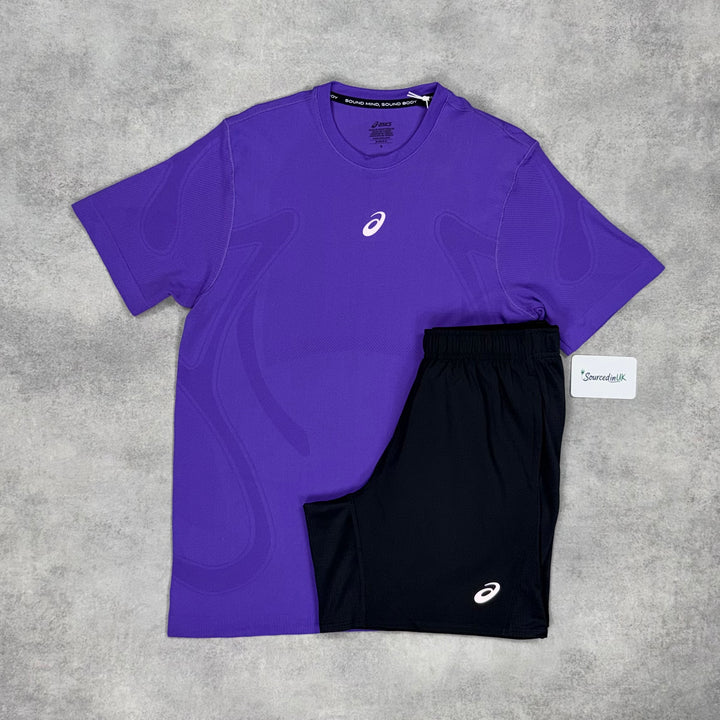 Asics Seamless T-Shirt Purple & Black 7” Challenger Shorts Set