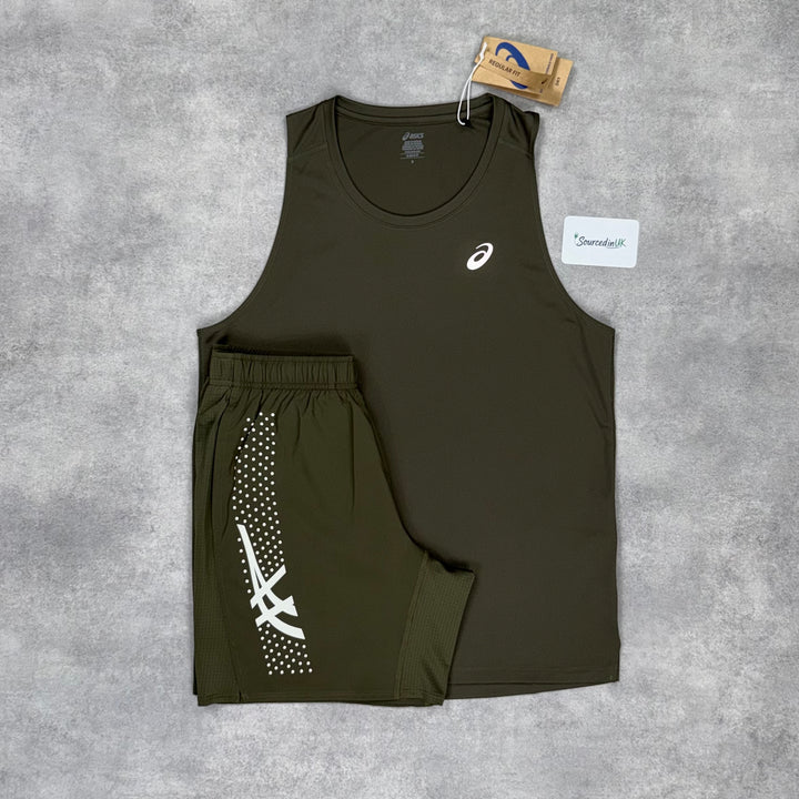 Asics Core Vest Brown Stone & Brown Stone 7” Icon Shorts Set