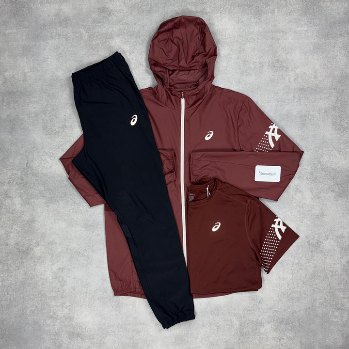 Asics Icon Jacket 3-Piece Pants Set Burgandy