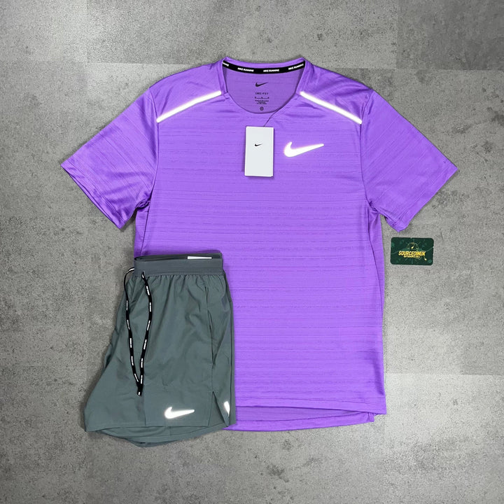 Nike Miler 1.0 T-Shirt Violet & Grey/Black Flex Stride Short Set