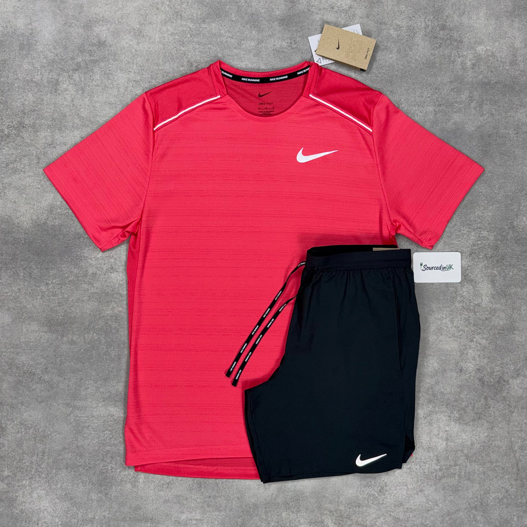 Nike Miler T-Shirt Aster Pink & Grey/Black 7" Flex Short Set