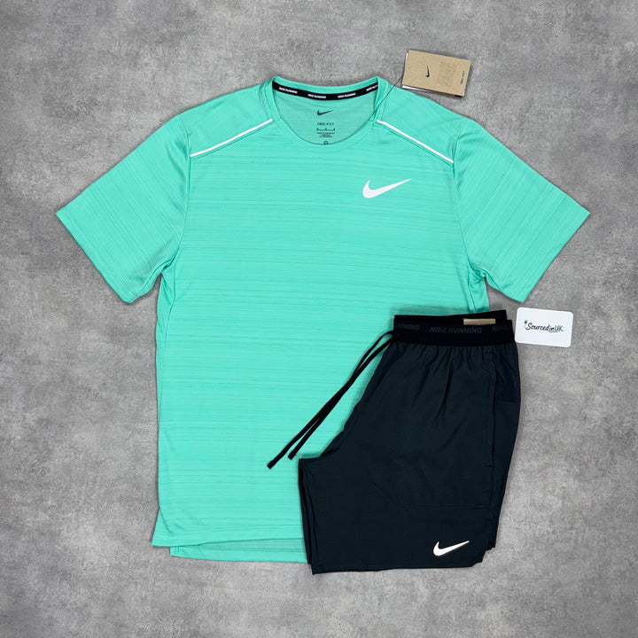 Nike Miler T-Shirt Mint Green & Grey/Black 7" Flex Short Set