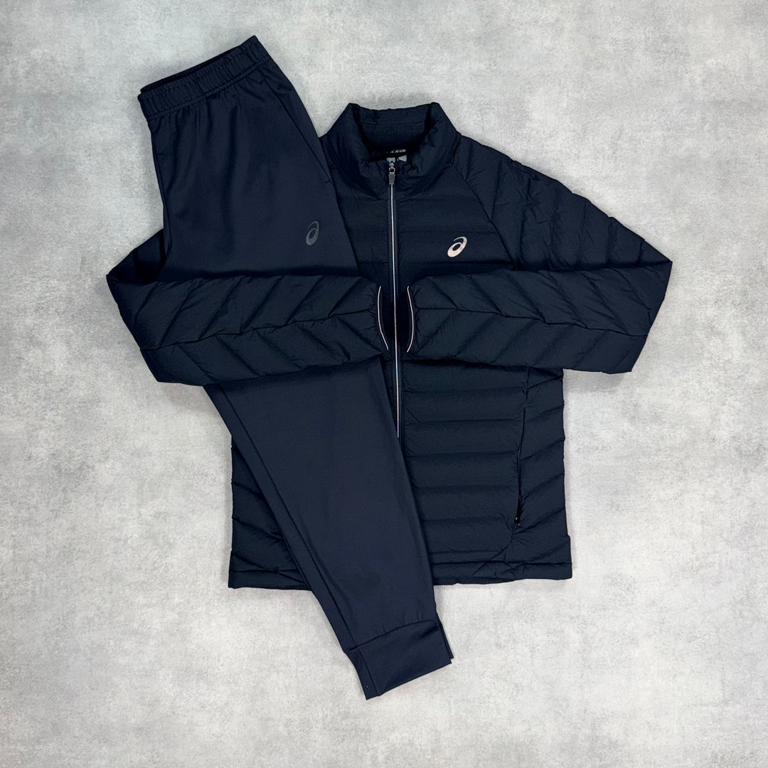 Asics Core Puffer Jacket Black & Black Fleece Knit Pants Set
