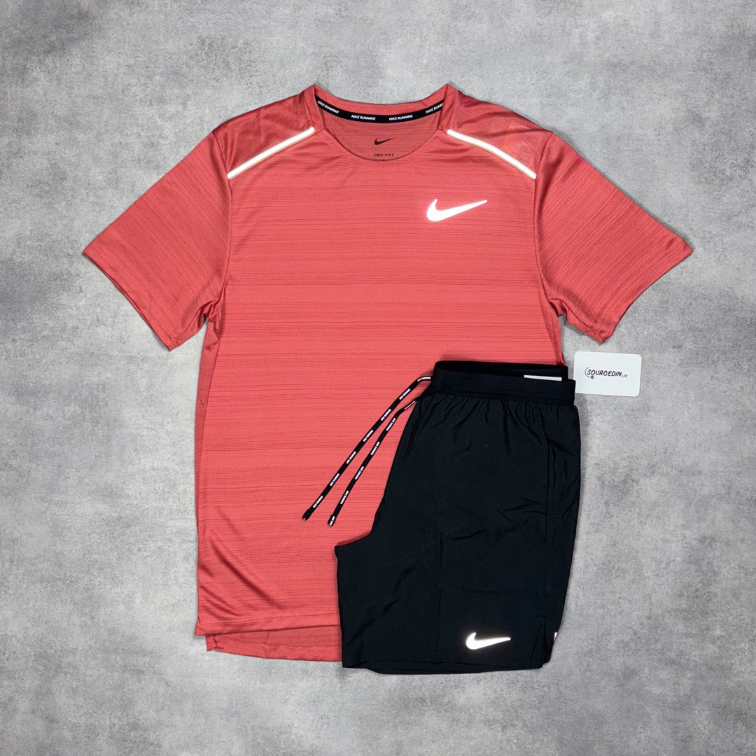 Nike Miler T-Shirt Adobe Red & Grey/Black 7" Challenger/Flex Short Set