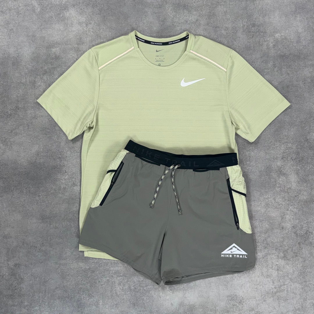 Nike Miler T-Shirt Olive Aura & Olive Aura 5” Gore Tex Short Set
