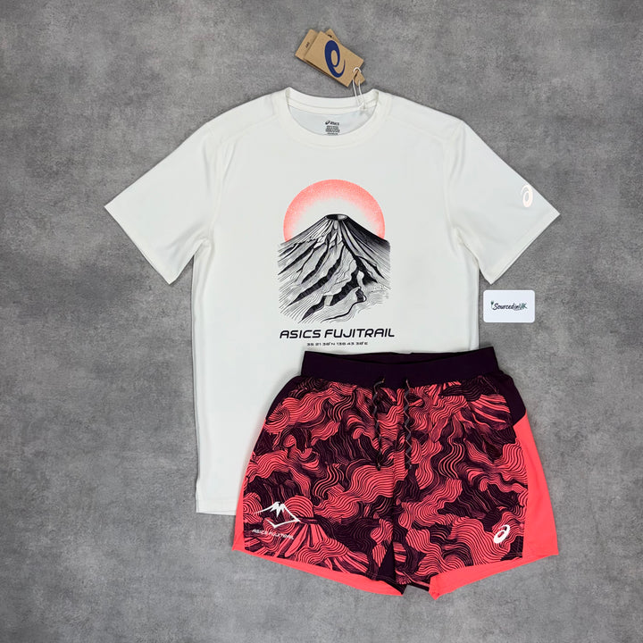 Asics Fujitrail T-Shirt 5” FujiTrail Short Set White Hot Red