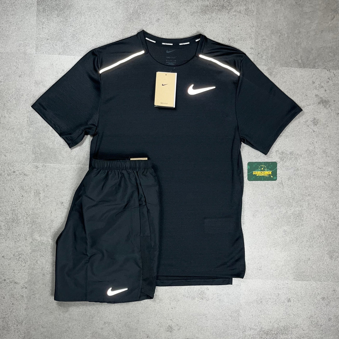 Nike Miler 1.0 T-Shirt Black & Nike Challenger Short Black/Grey Set