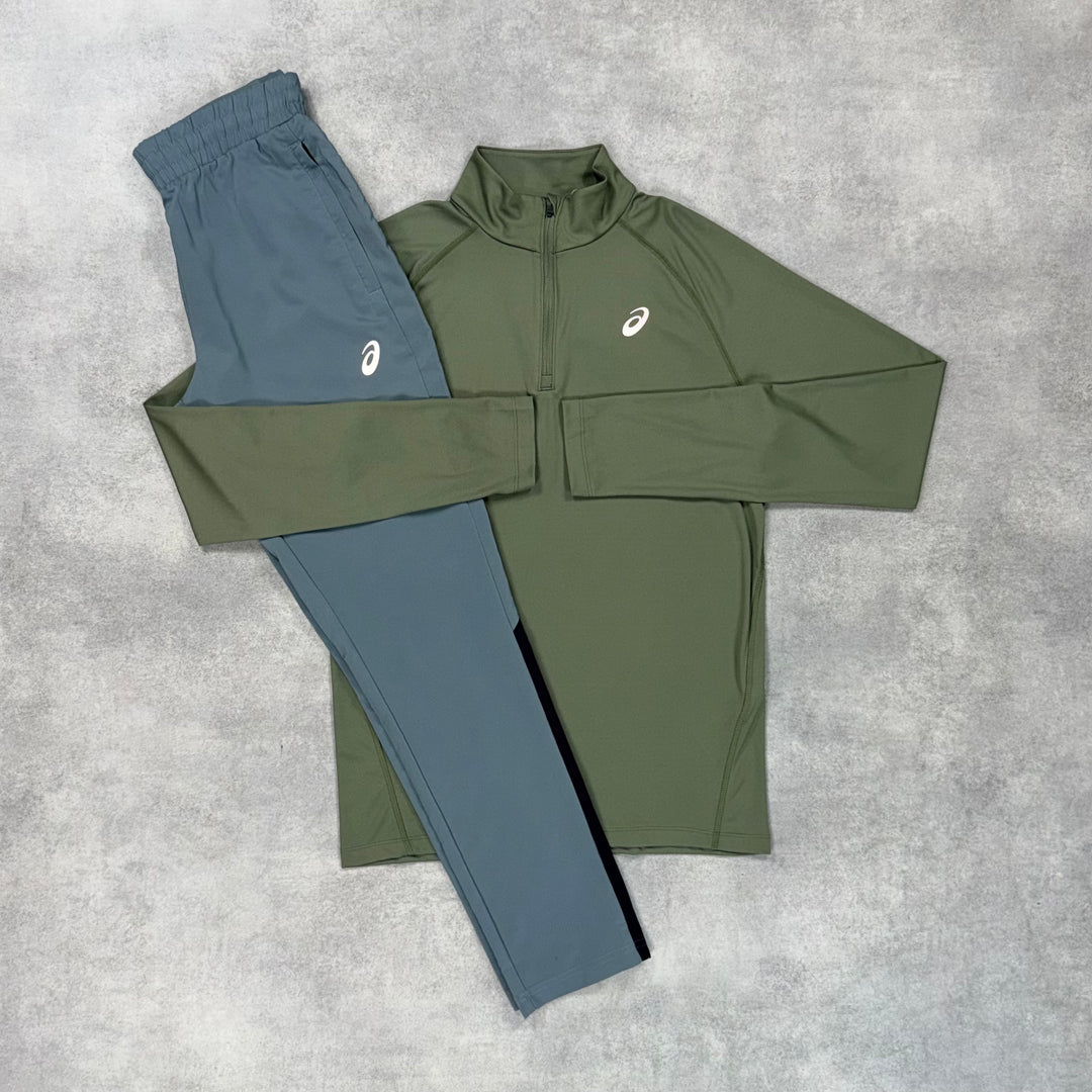 Asics Core 1/4 Zip Khaki & Asics Silver Pants Grey