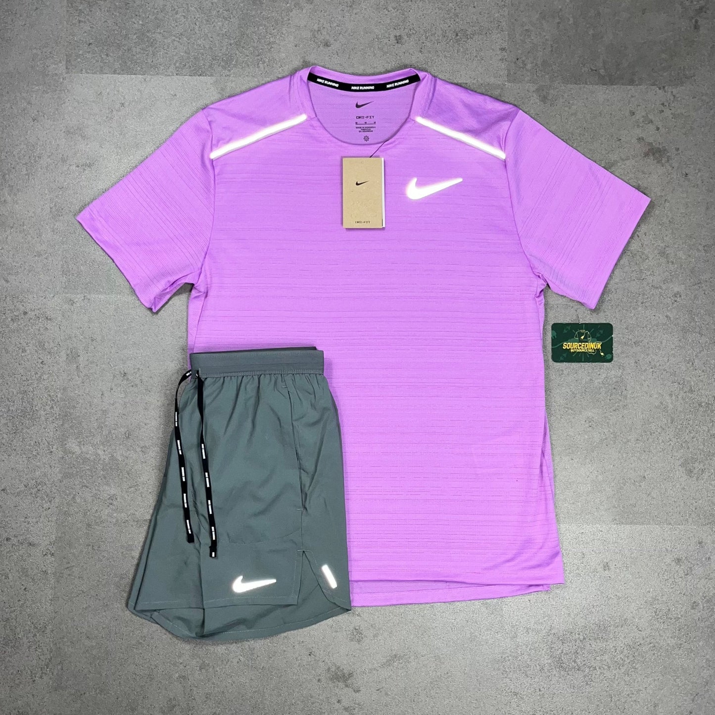 Nike Miler 1.0 T-Shirt Rush Fuchsia & Grey/Black Flex Stride Short Set