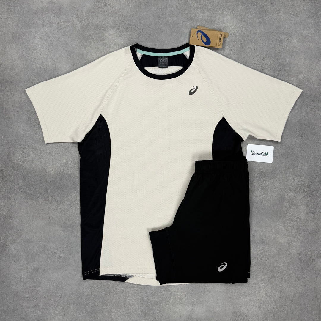 Asics Activebreeze T-Shirt & Shorts Set - Cream/Black
