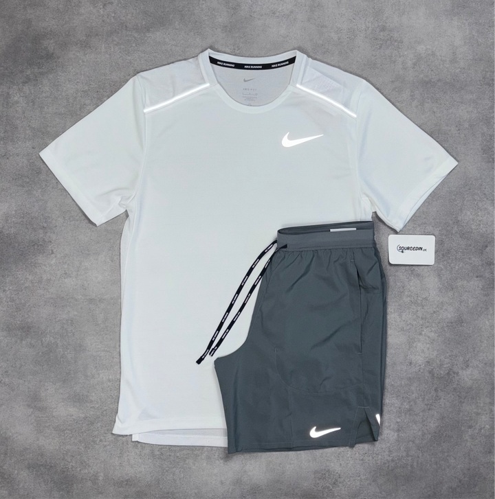 Nike Miler T-Shirt Ice White & Black/Grey 7" Flex Stride Short Set
