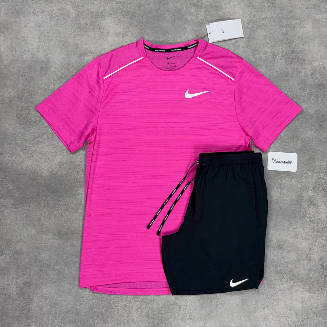 Nike Miler T-Shirt Hot Pink & Grey/Black 7" Flex Short Set