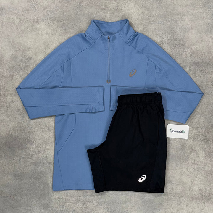 Asics Therma 1/4 Ash Blue & Grey/Black 7" Core Shorts Set